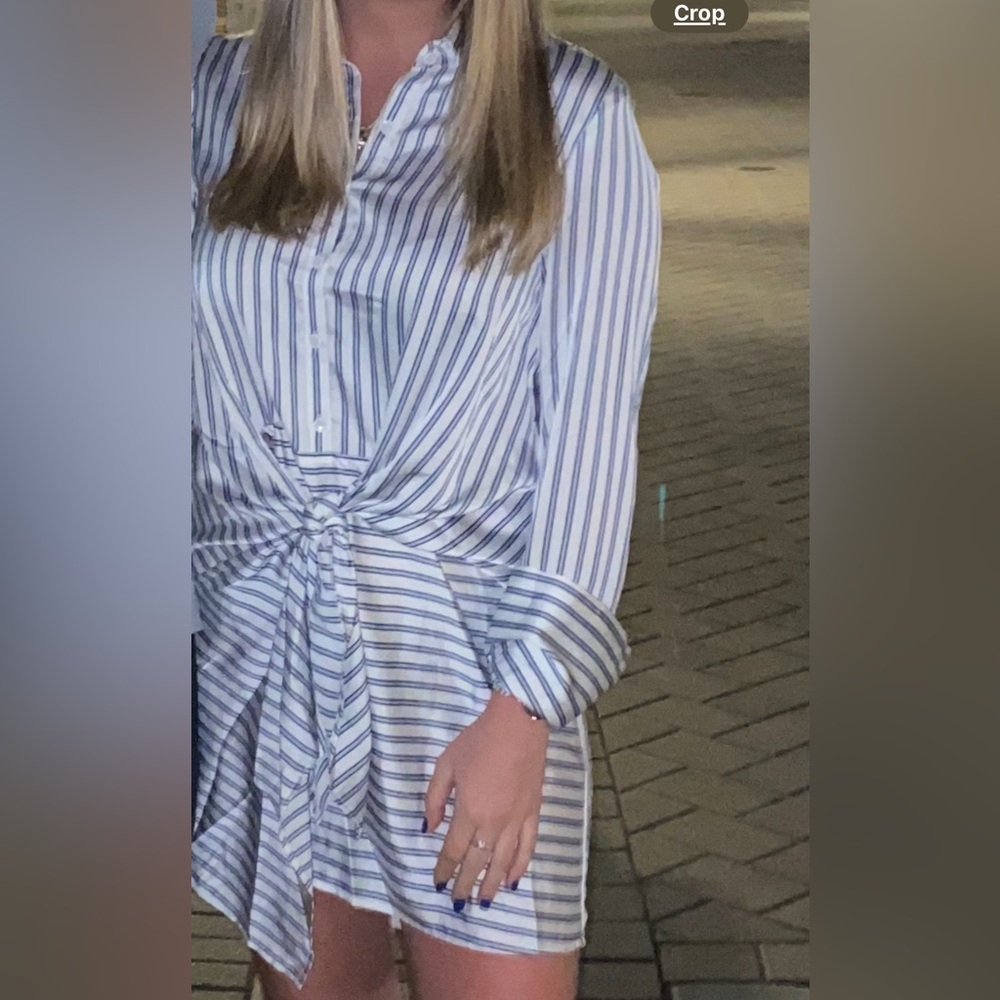 Aqua Pinstriped Mini Dress